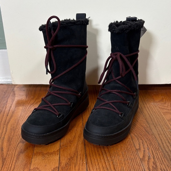 COLE HAAN Cloudfeel Suede Snow Boots Black Fur size 8 NWT - Picture 2 of 12